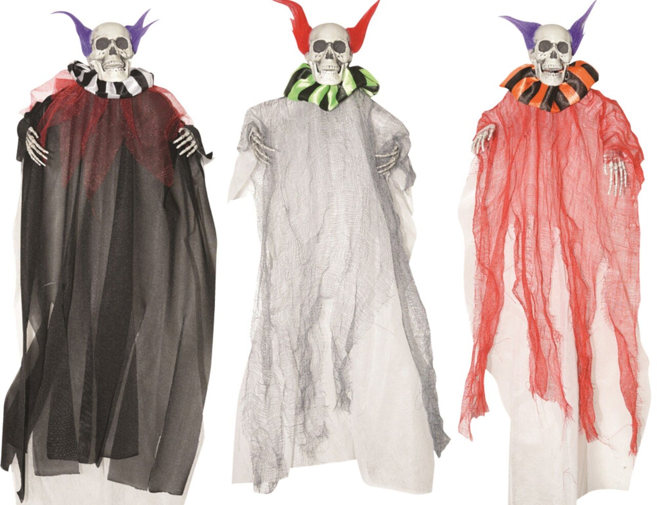 The Costume Center Set of 3 Black and Red Hanging Skeletal Clown Halloween Prop 18"